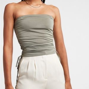 Express Body Contour Double Layer Ruched Sage Green Tube Top